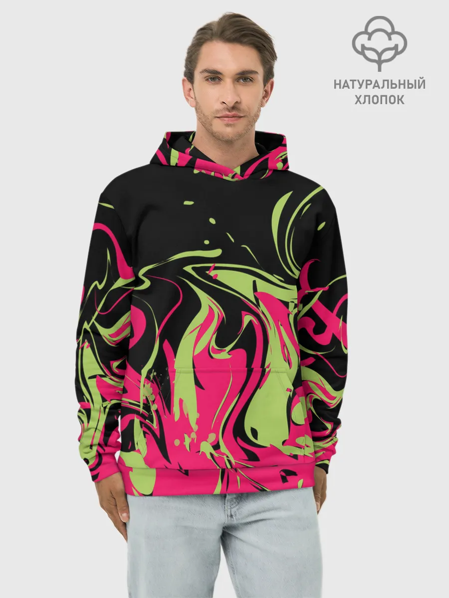 Худи мужской база хлопок / Черно малиновый абстрактный