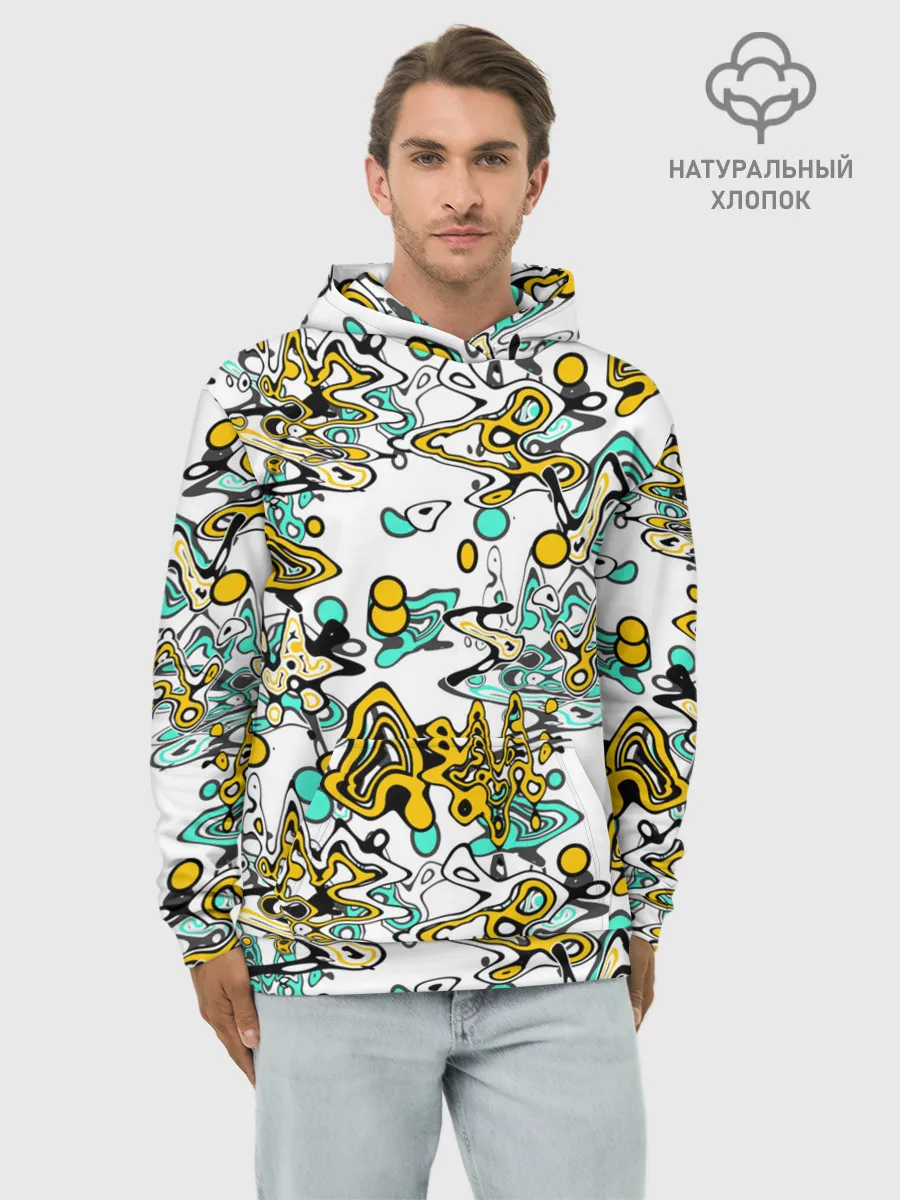 Худи мужской база хлопок / Бирюзово-желтый узор