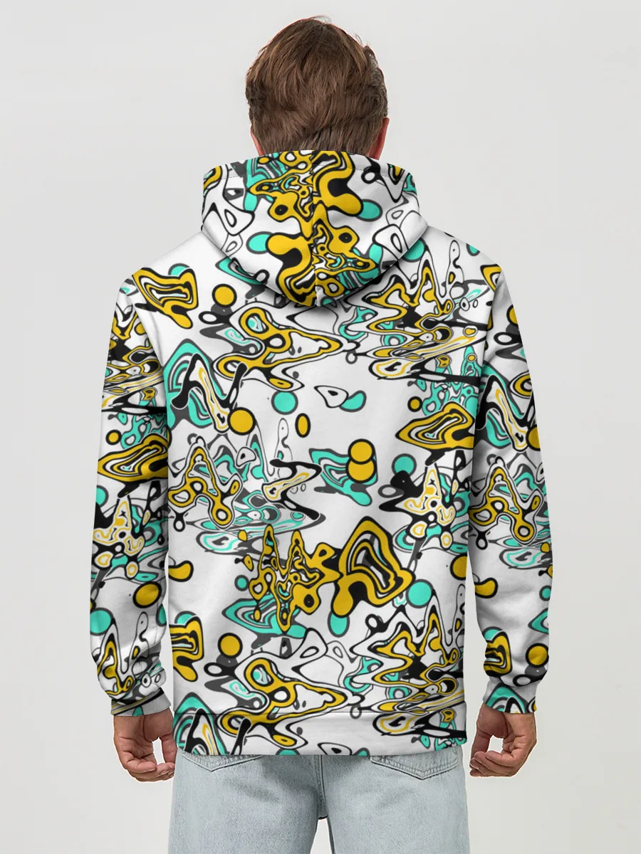 Худи мужской база хлопок / Бирюзово-желтый узор