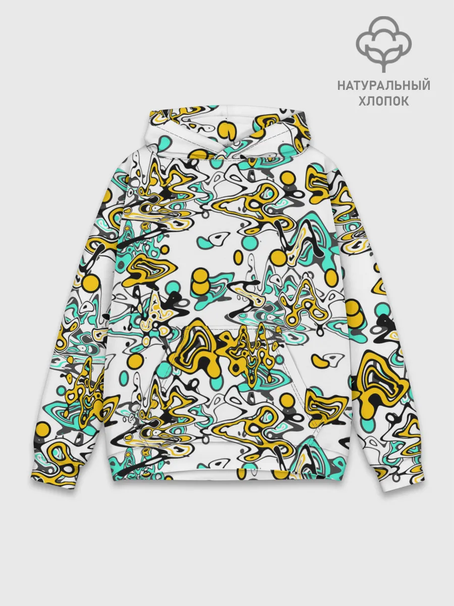 Худи мужской база хлопок / Бирюзово-желтый узор