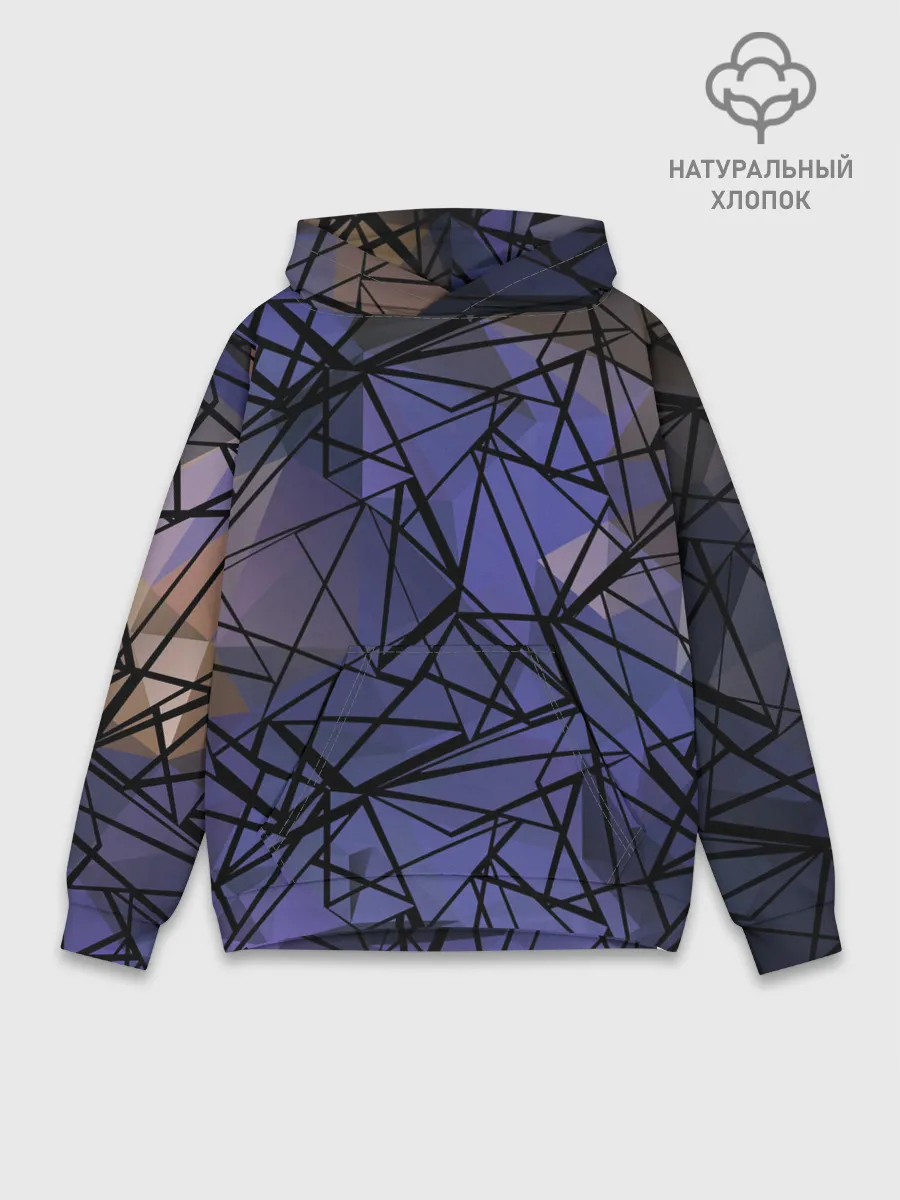 Худи мужской база хлопок / Синий-бежевый абстрактный узор