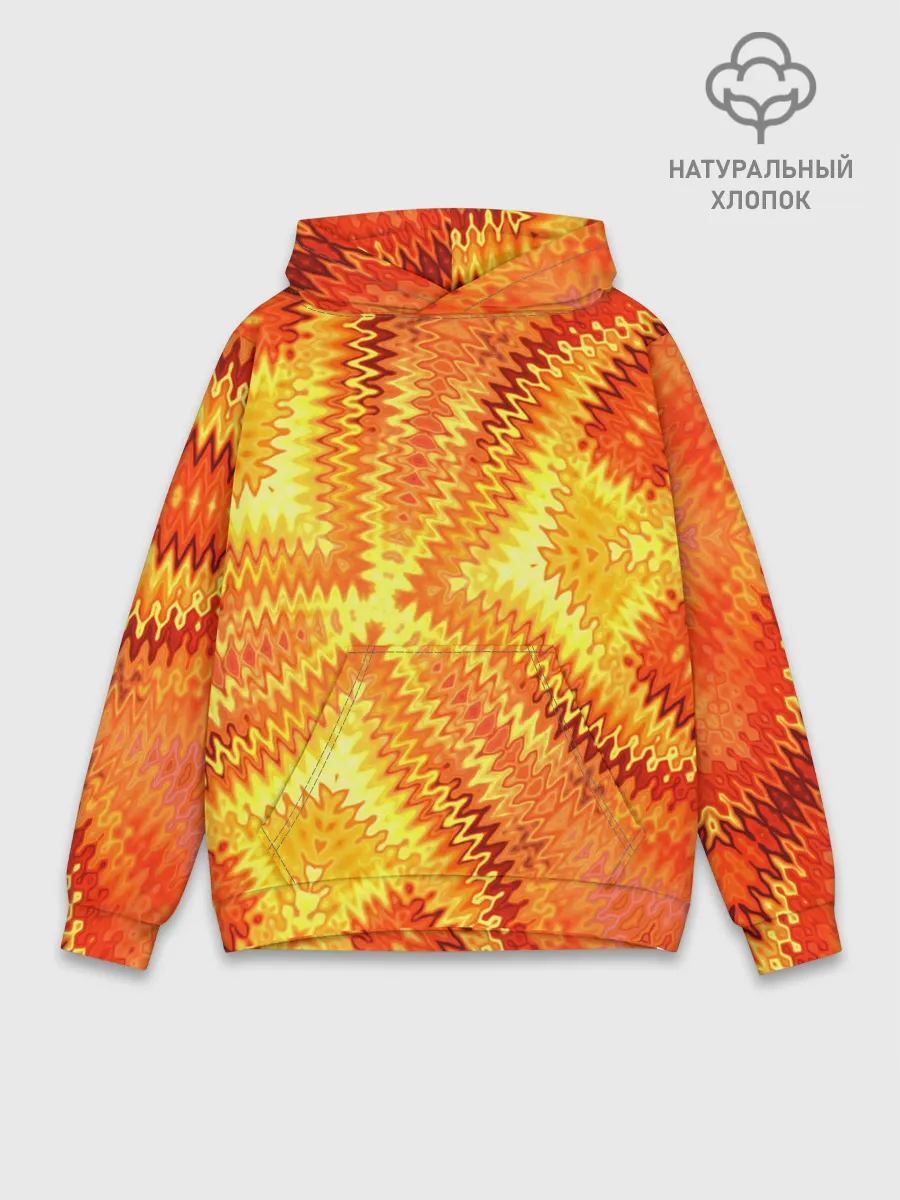 Худи мужской база хлопок / Желто-оранжевая абстракция