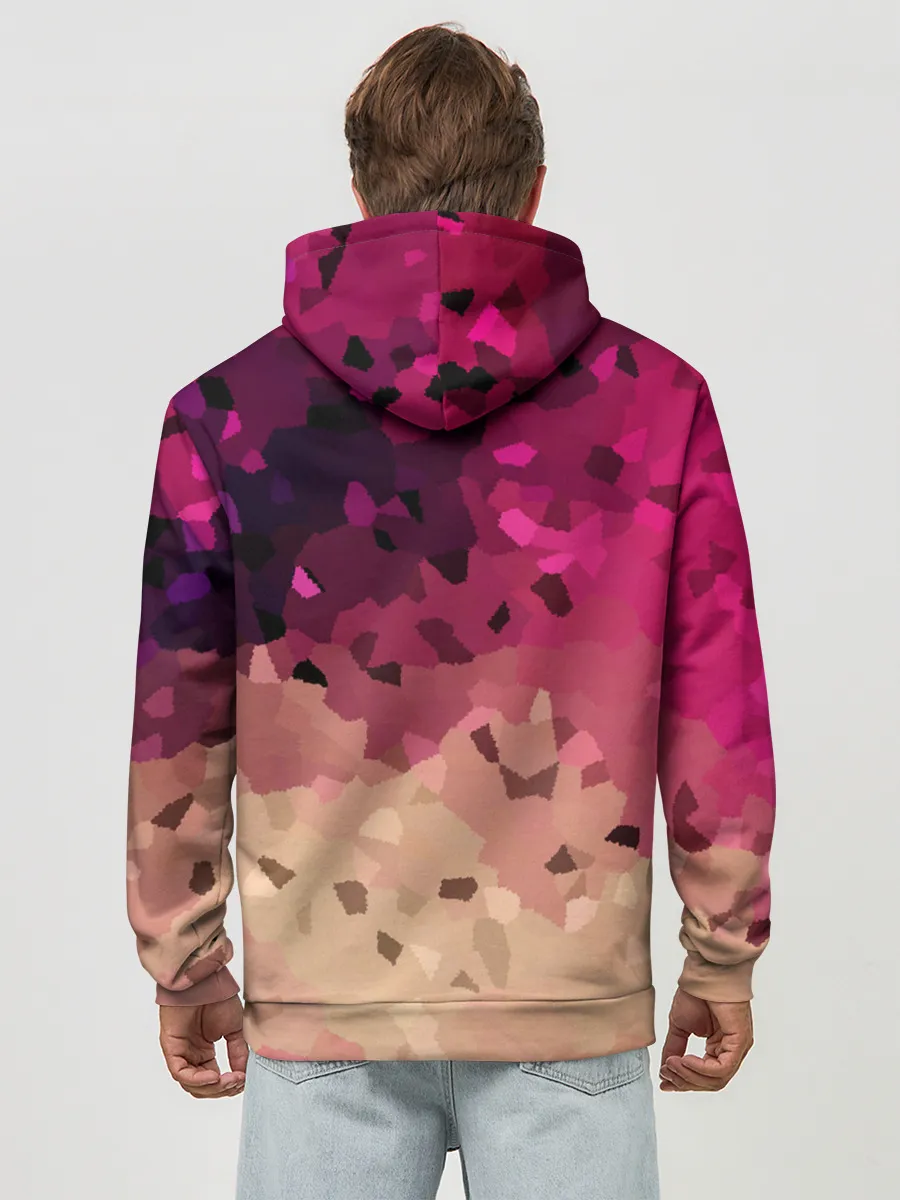 Худи мужской база хлопок / Бежево-малиновый абстрактный