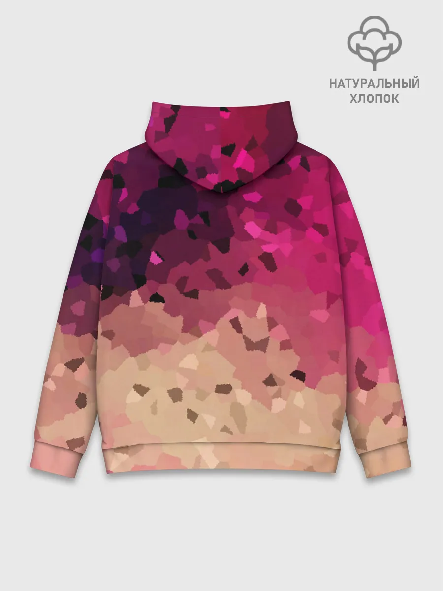 Худи мужской база хлопок / Бежево-малиновый абстрактный