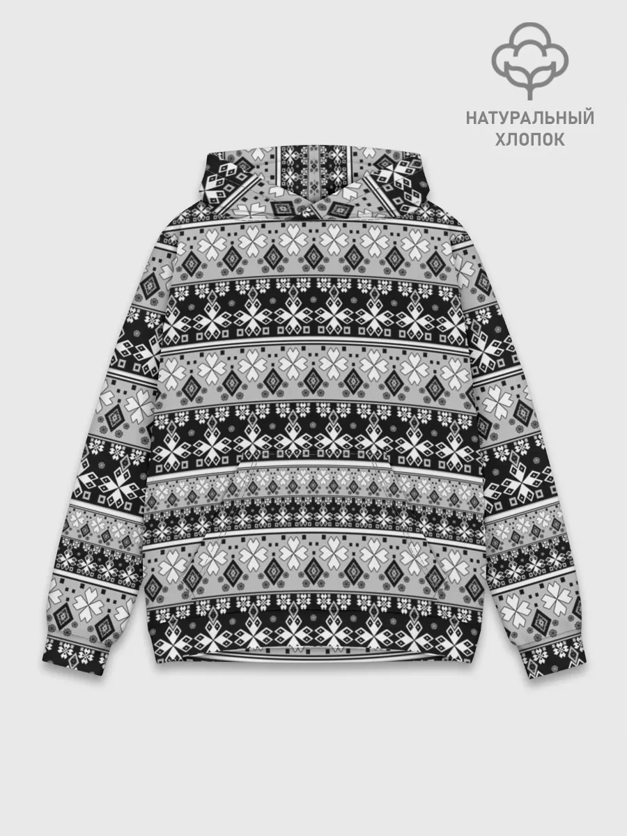 Худи мужской база хлопок / Черно-белый орнамент