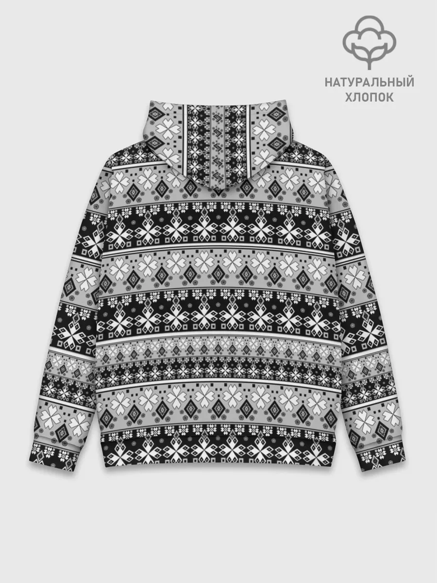 Худи мужской база хлопок / Черно-белый орнамент