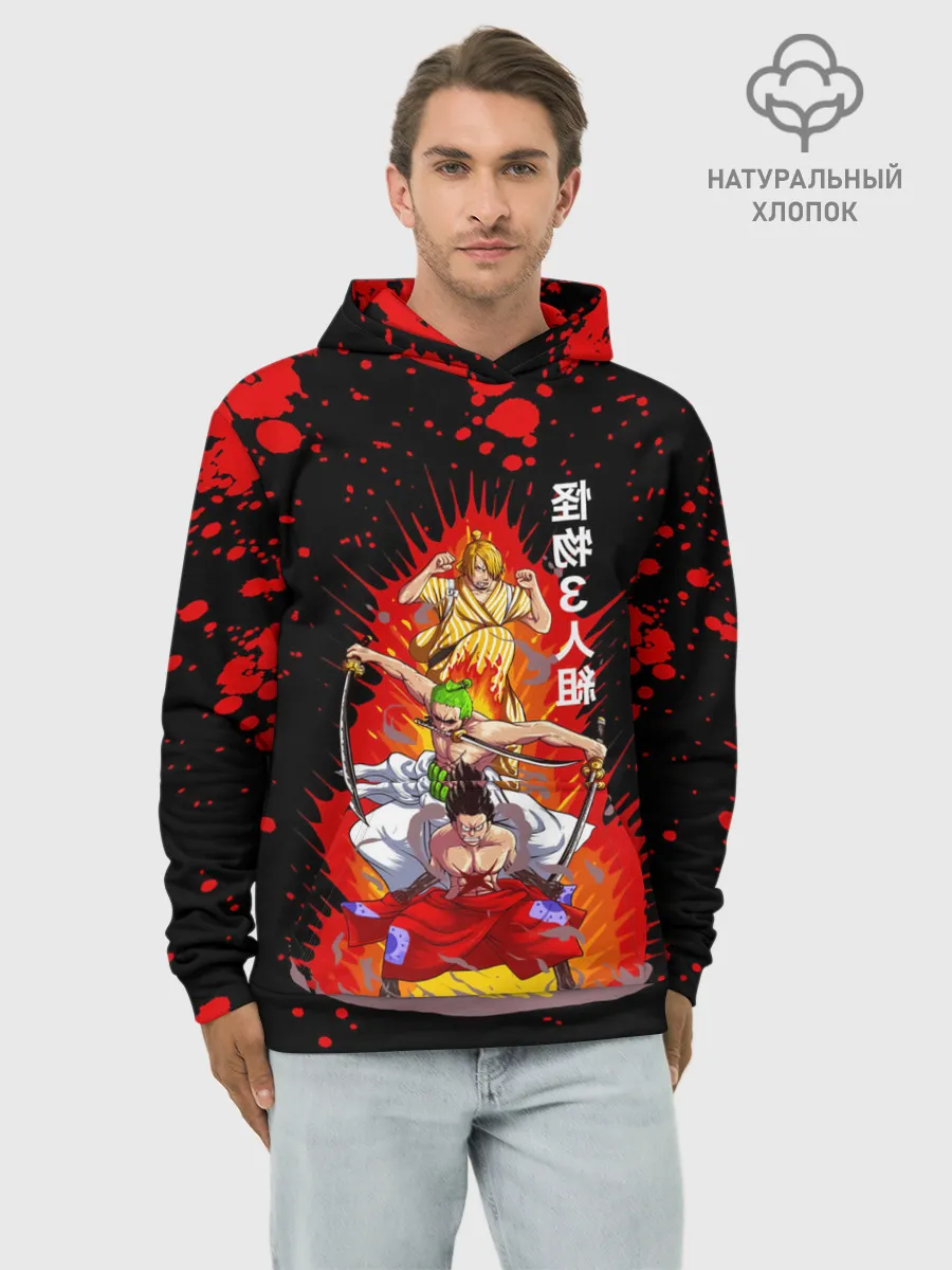 Худи мужской база хлопок / Санджи, Зоро и Луффи One Piece