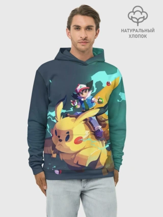 Худи мужской база хлопок / Эш с Пикачу