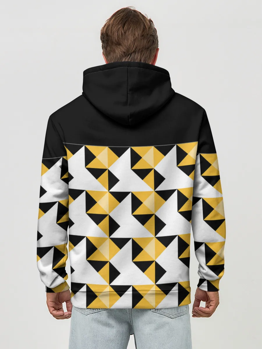 Худи мужской база хлопок / Черно-желтый геометрический