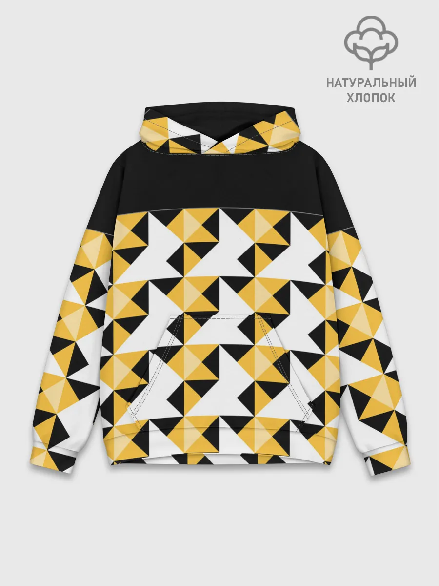 Худи мужской база хлопок / Черно-желтый геометрический