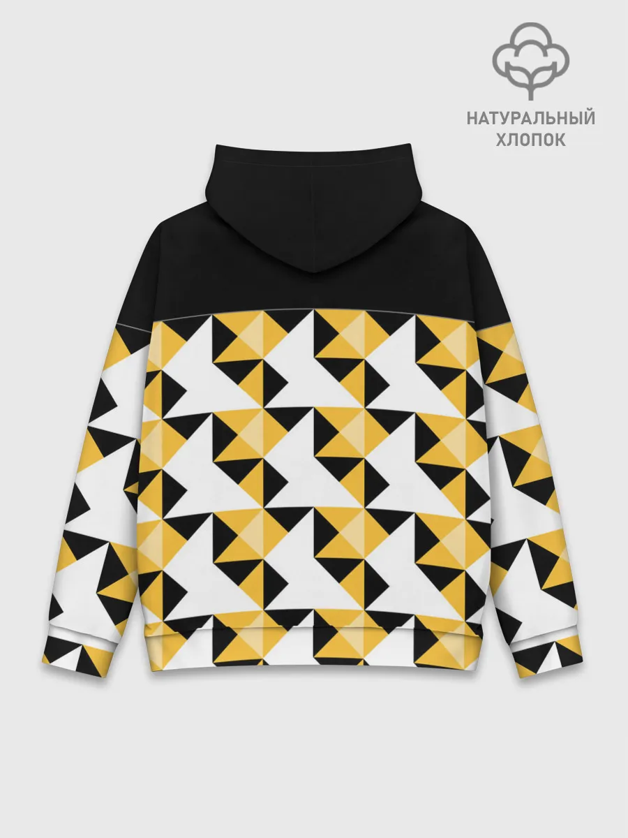 Худи мужской база хлопок / Черно-желтый геометрический