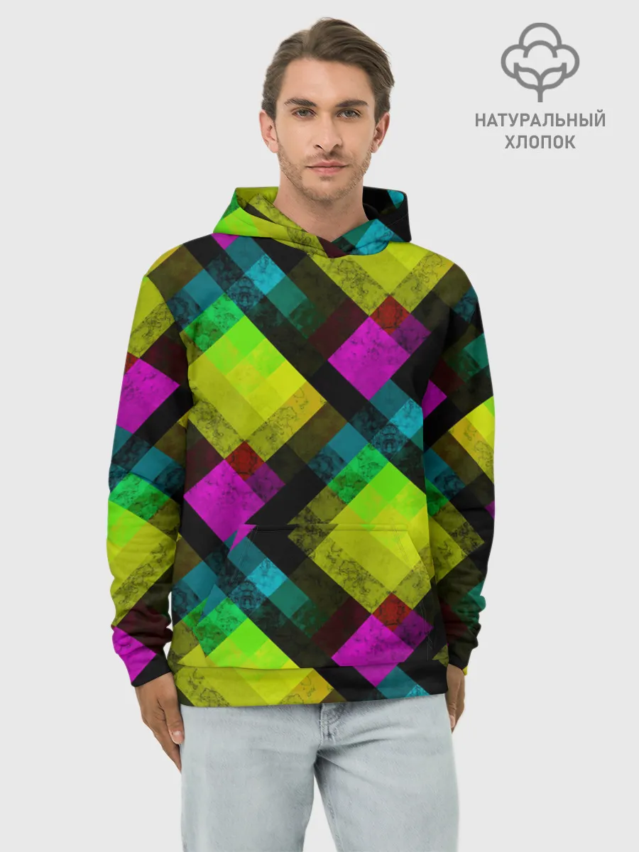 Худи мужской база хлопок / Абстрактный разноцветный узор