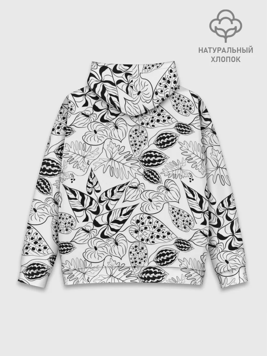 Худи мужской база хлопок / Черно-белый узор Тропики