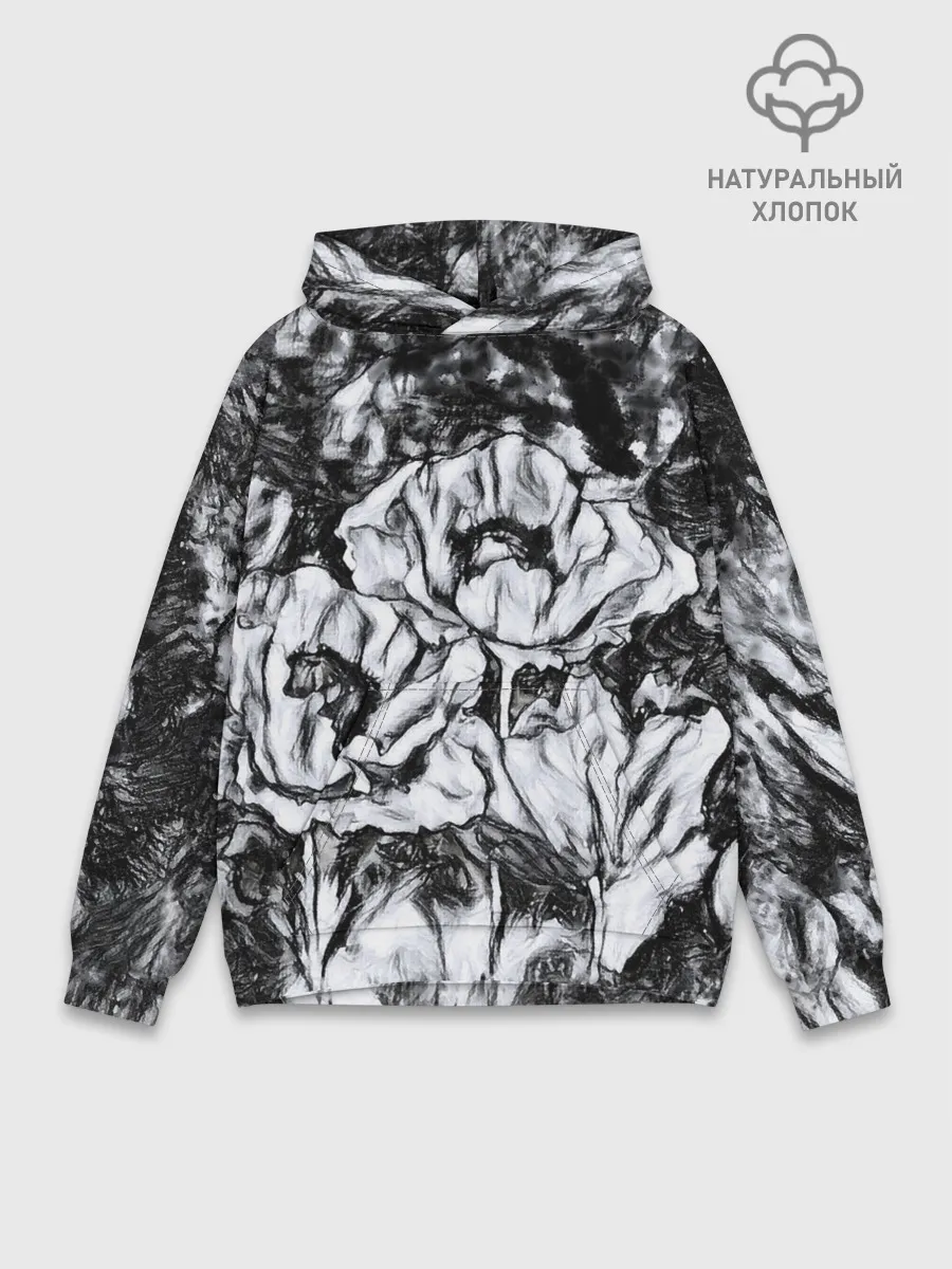 Худи мужской база хлопок / Черно-белый узор. Маки.