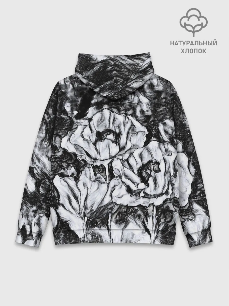 Худи мужской база хлопок / Черно-белый узор. Маки.