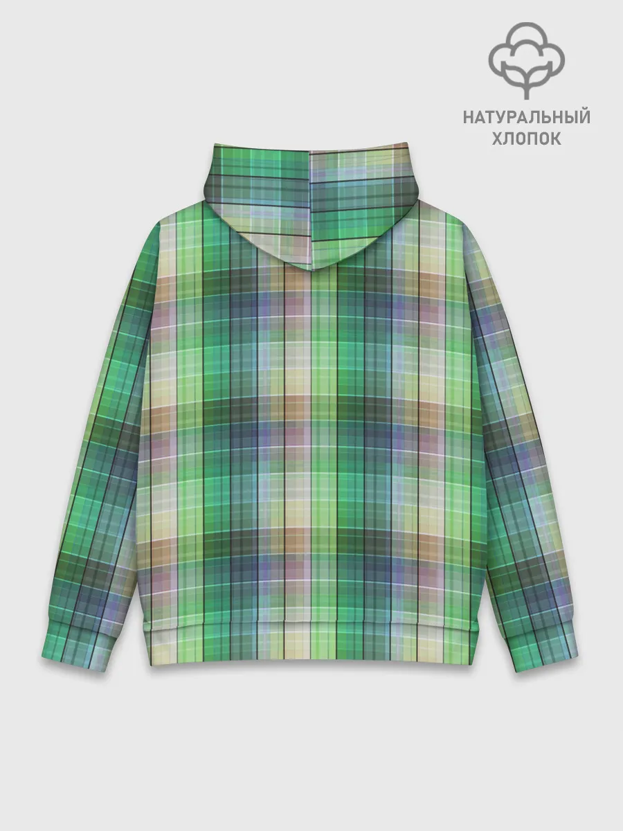 Худи мужской база хлопок / Зеленый клетчатый узор