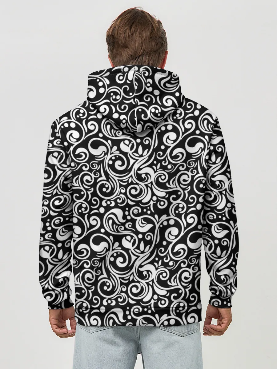 Худи мужской база хлопок / Черно-белая роспись