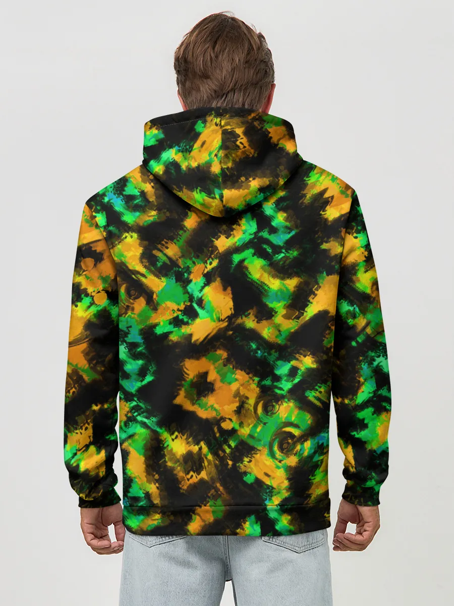 Худи мужской база хлопок / Абстрактный желто-зеленый узор