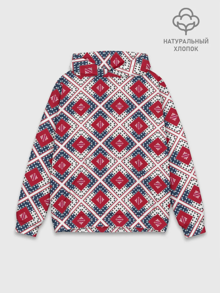 Худи мужской база хлопок / Красно-синий плед -клетка