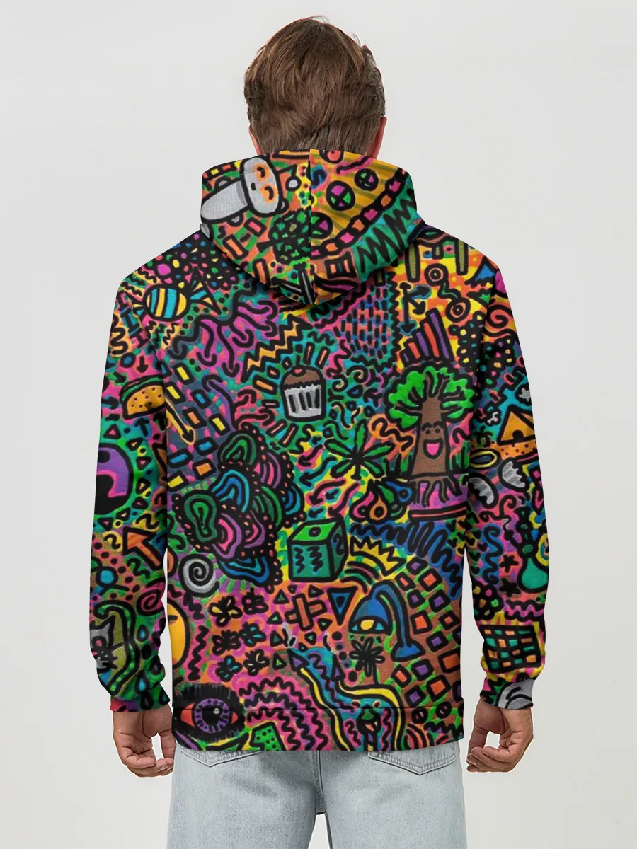 Худи мужской база хлопок / Кислотные узоры психоделика