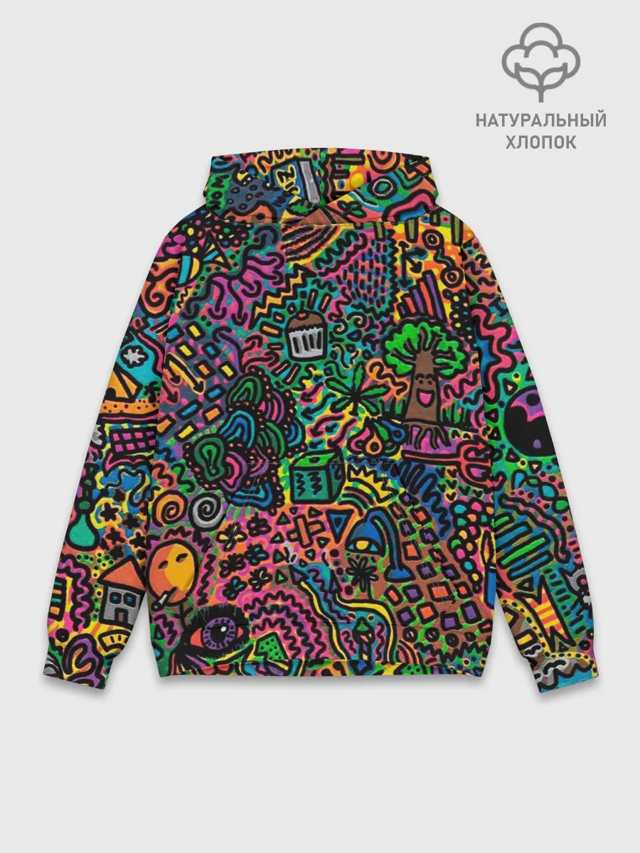Худи мужской база хлопок / Кислотные узоры психоделика