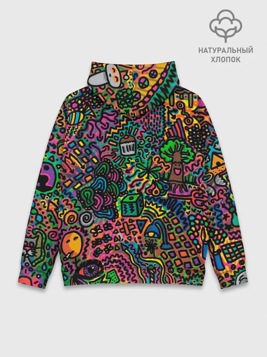 Худи мужской база хлопок / Кислотные узоры психоделика