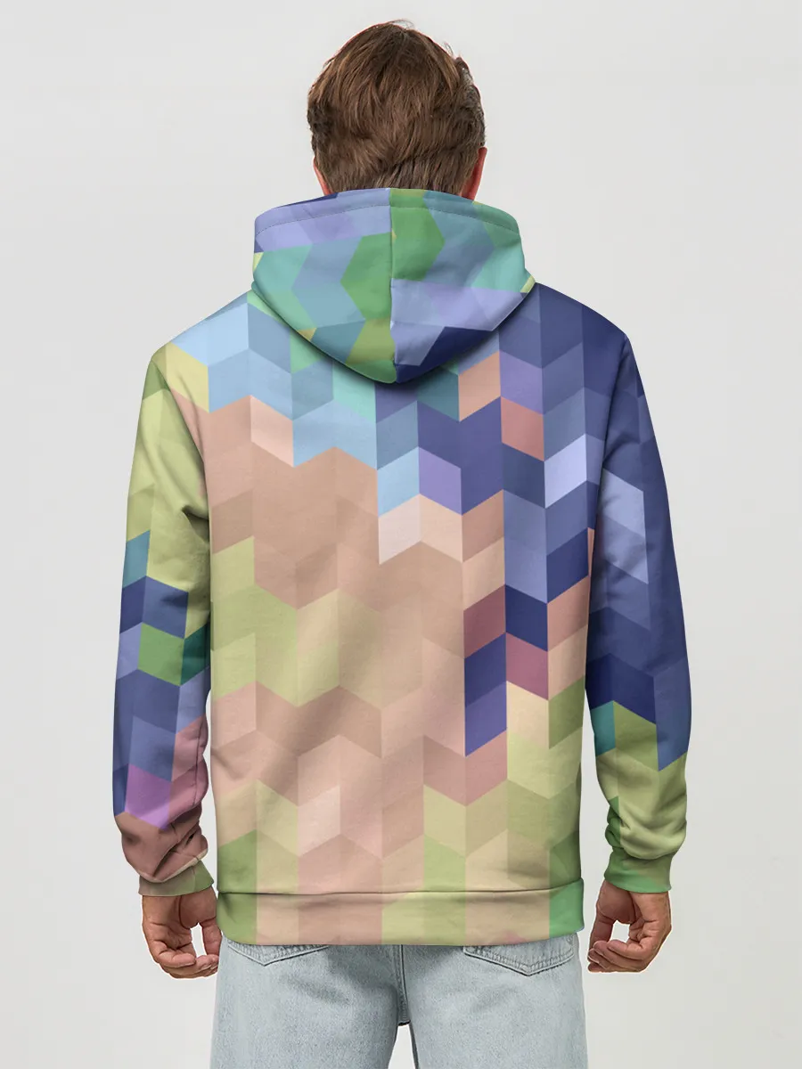 Худи мужской база хлопок / Абстрактный бежево-синий узор