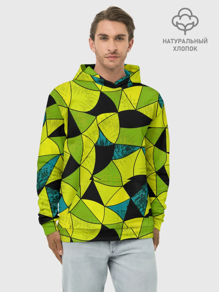 Худи мужской база хлопок / Гранжевый яркий зеленый