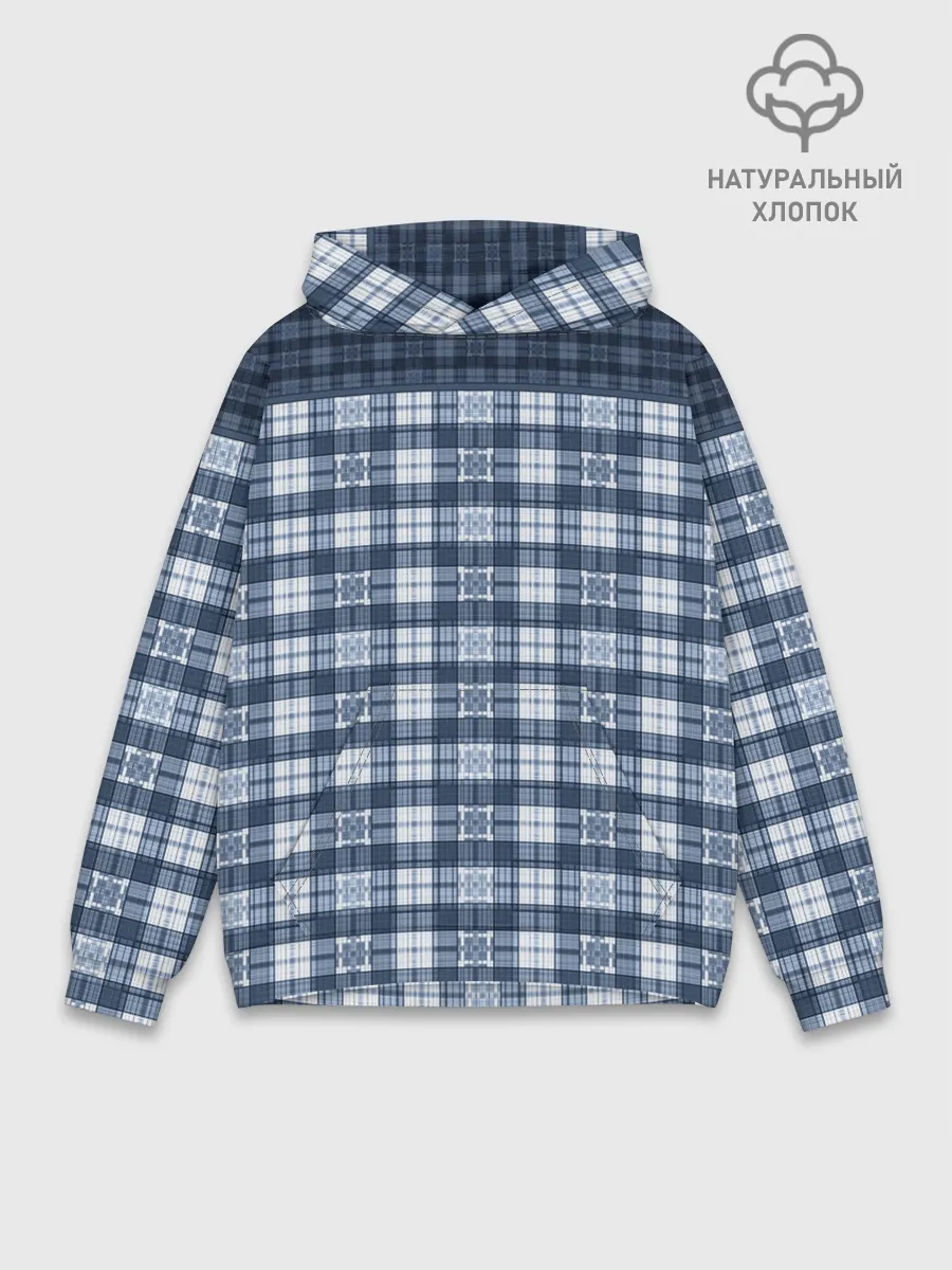 Худи мужской база хлопок / Синий узор в клетку