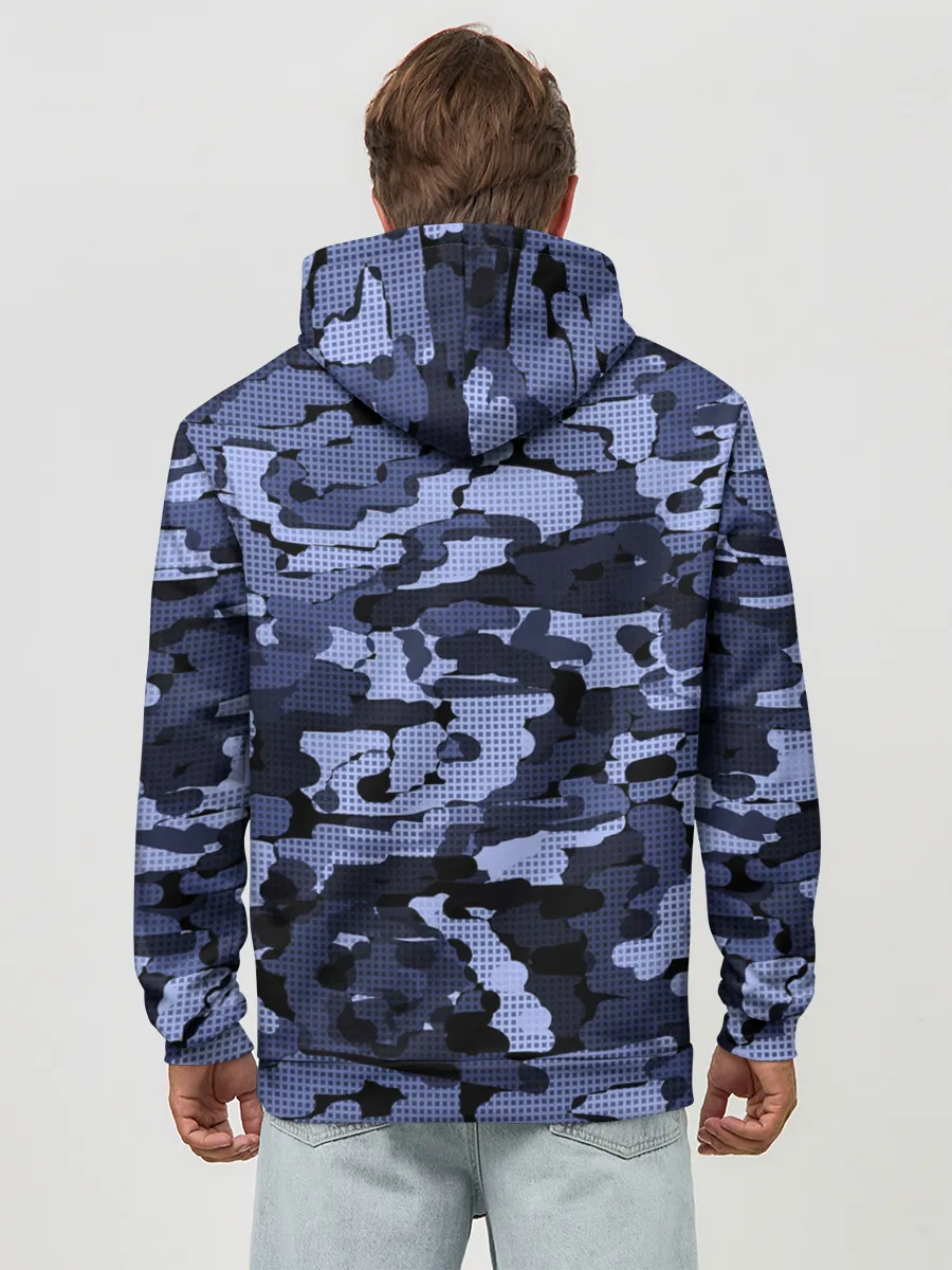 Худи мужской база хлопок / Синий камуфляж в клетку