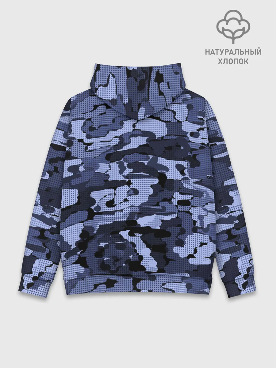 Худи мужской база хлопок / Синий камуфляж в клетку