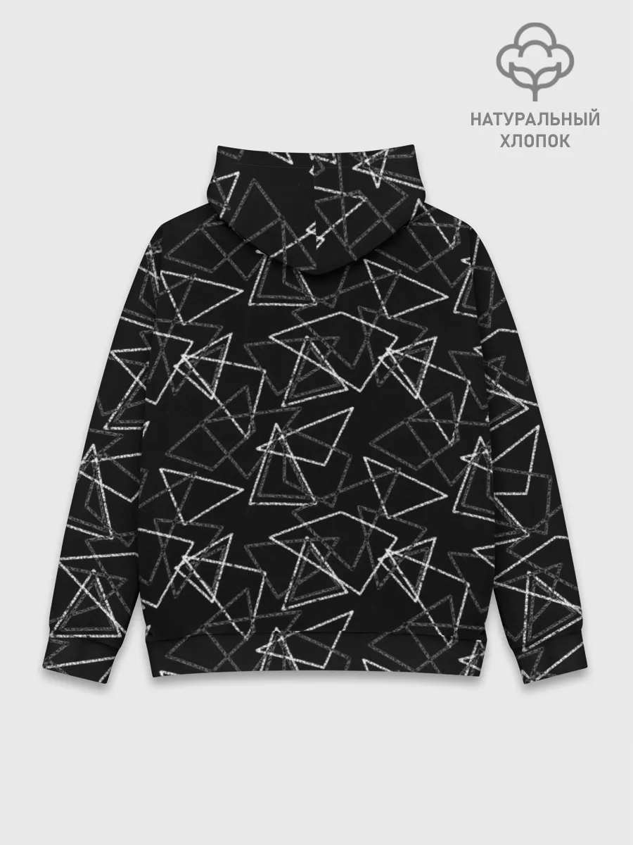 Худи мужской база хлопок / Черно-белый геометрический