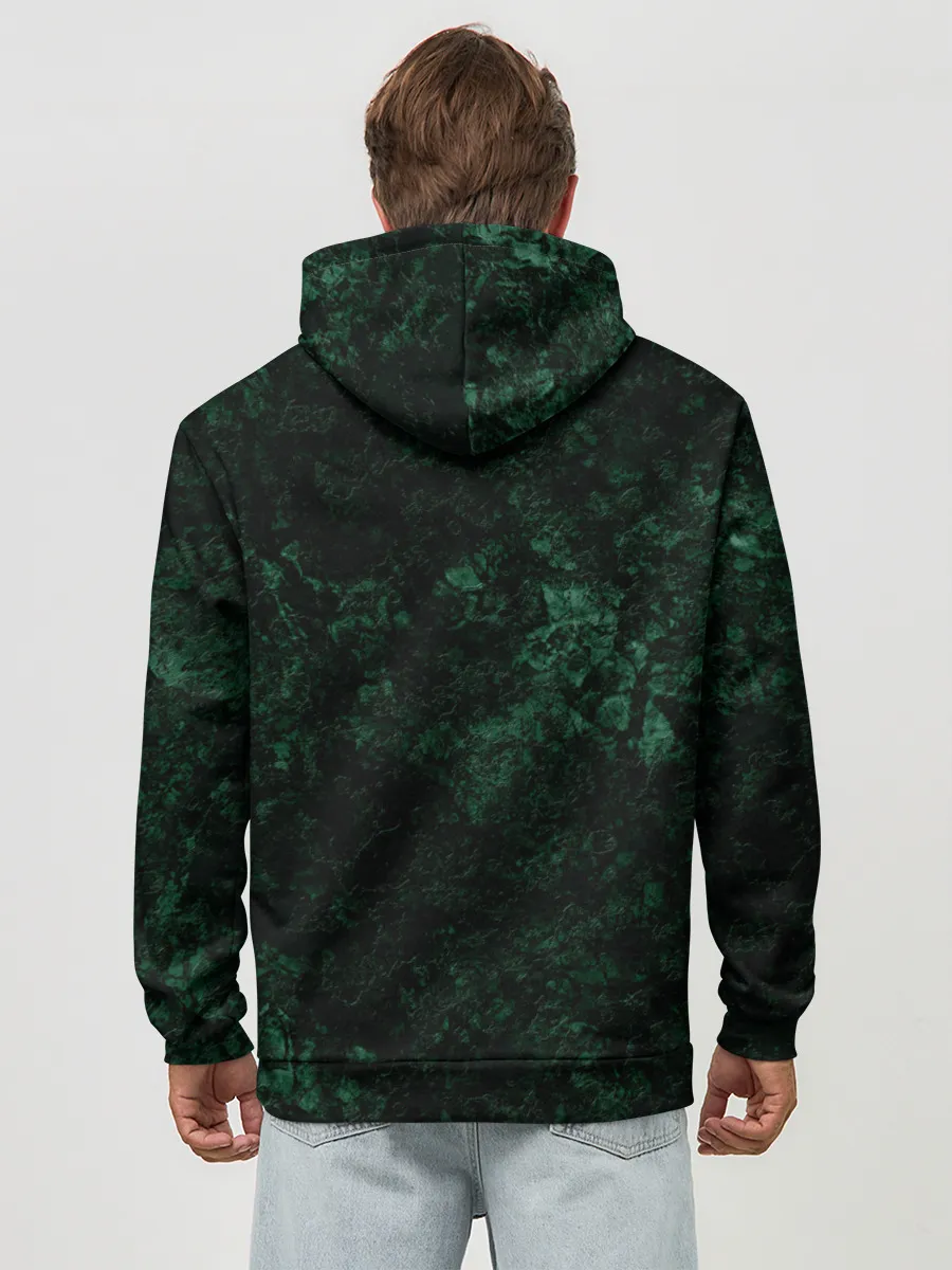 Худи мужской база хлопок / Темно-зеленый мраморный узор