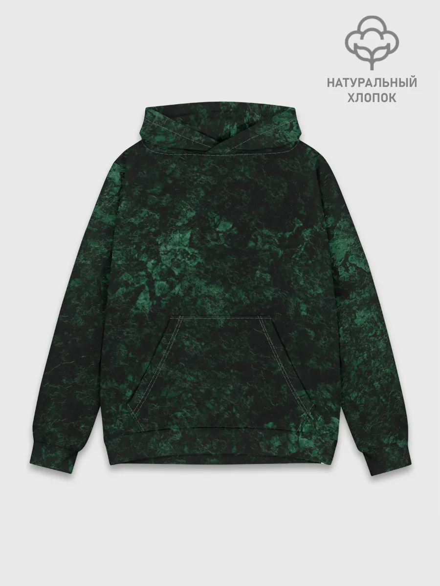 Худи мужской база хлопок / Темно-зеленый мраморный узор