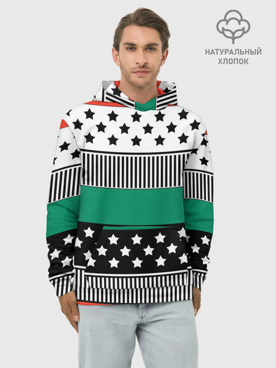 Худи мужской база хлопок / Полосатый звездный узор