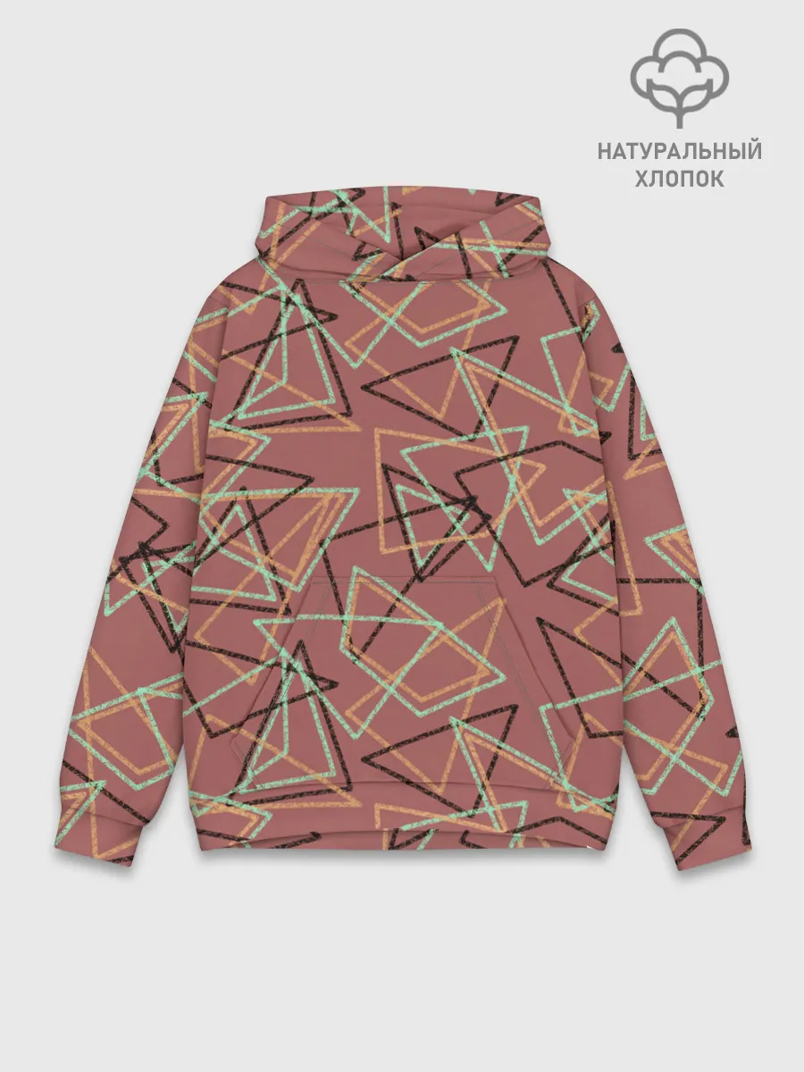 Худи мужской база хлопок / Террактовый геометрический