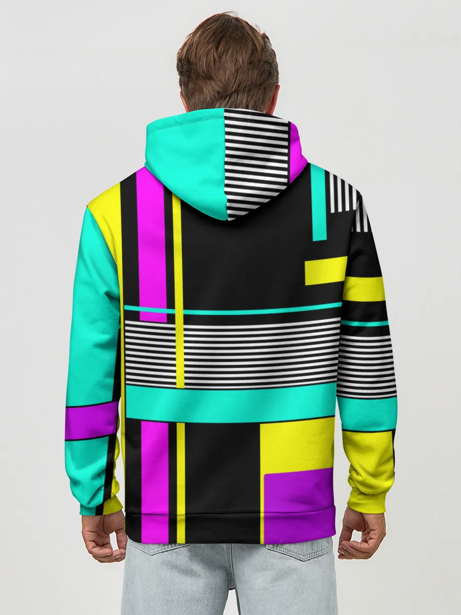 Худи мужской база хлопок / Геометрический неоновый узор