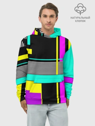 Худи мужской база хлопок / Геометрический неоновый узор
