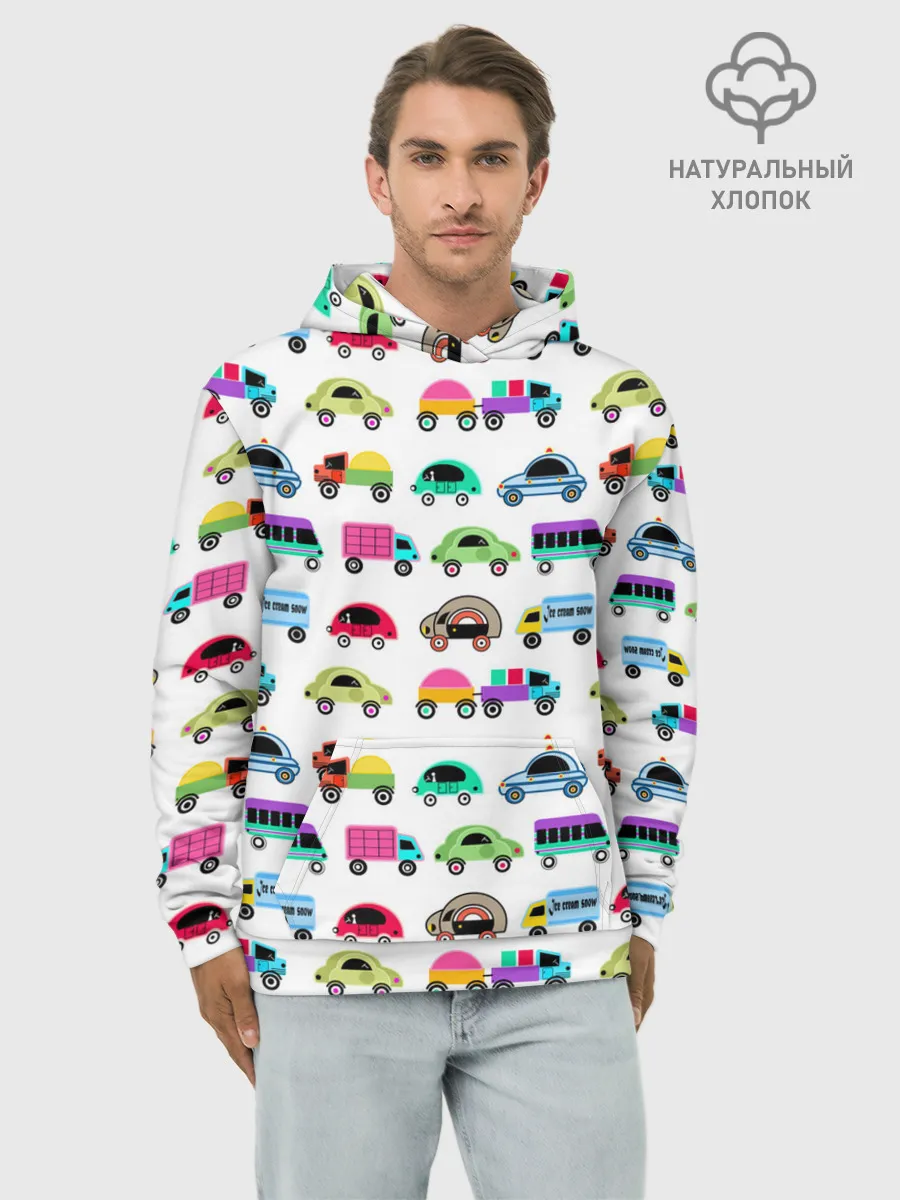 Худи мужской база хлопок / Веселые машинки