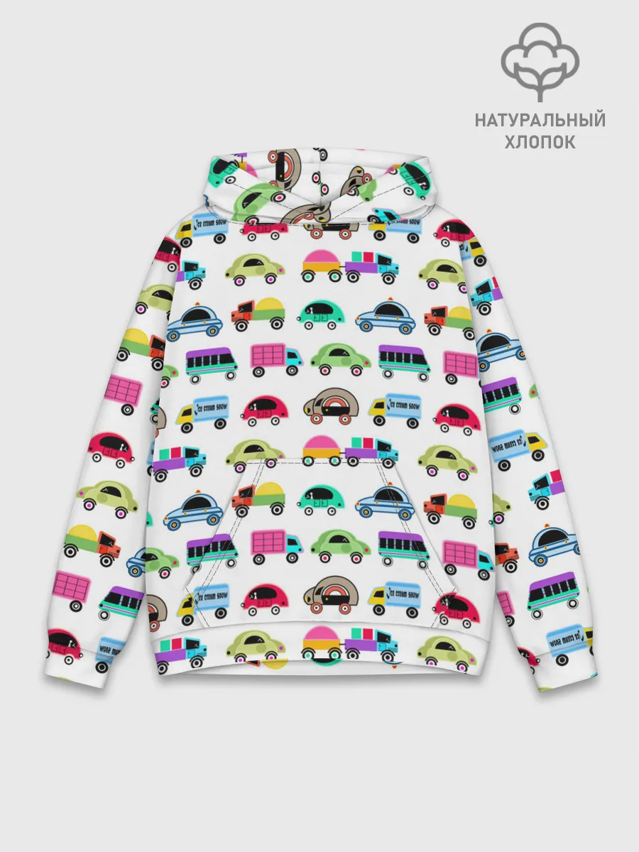 Худи мужской база хлопок / Веселые машинки