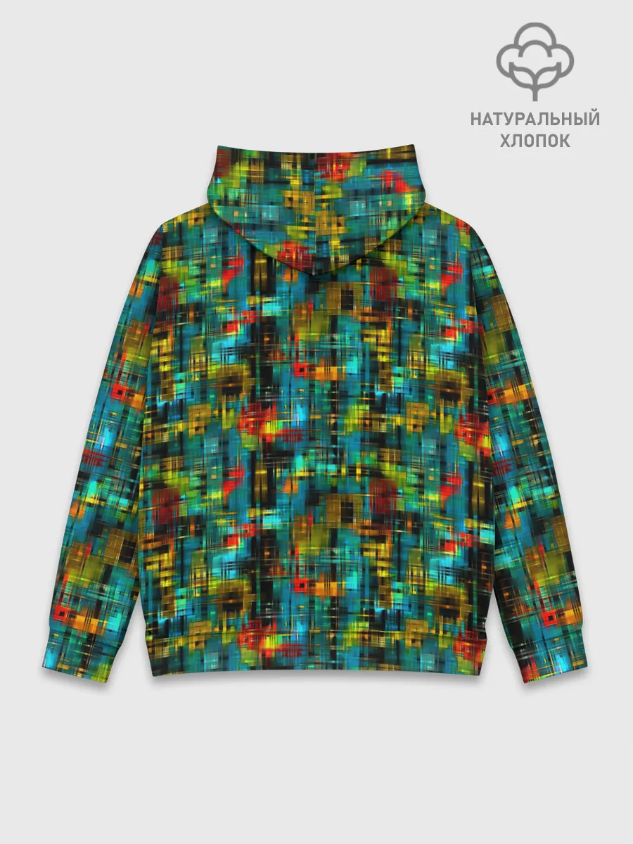 Худи мужской база хлопок / Разноцветные штрихи на бирюзе