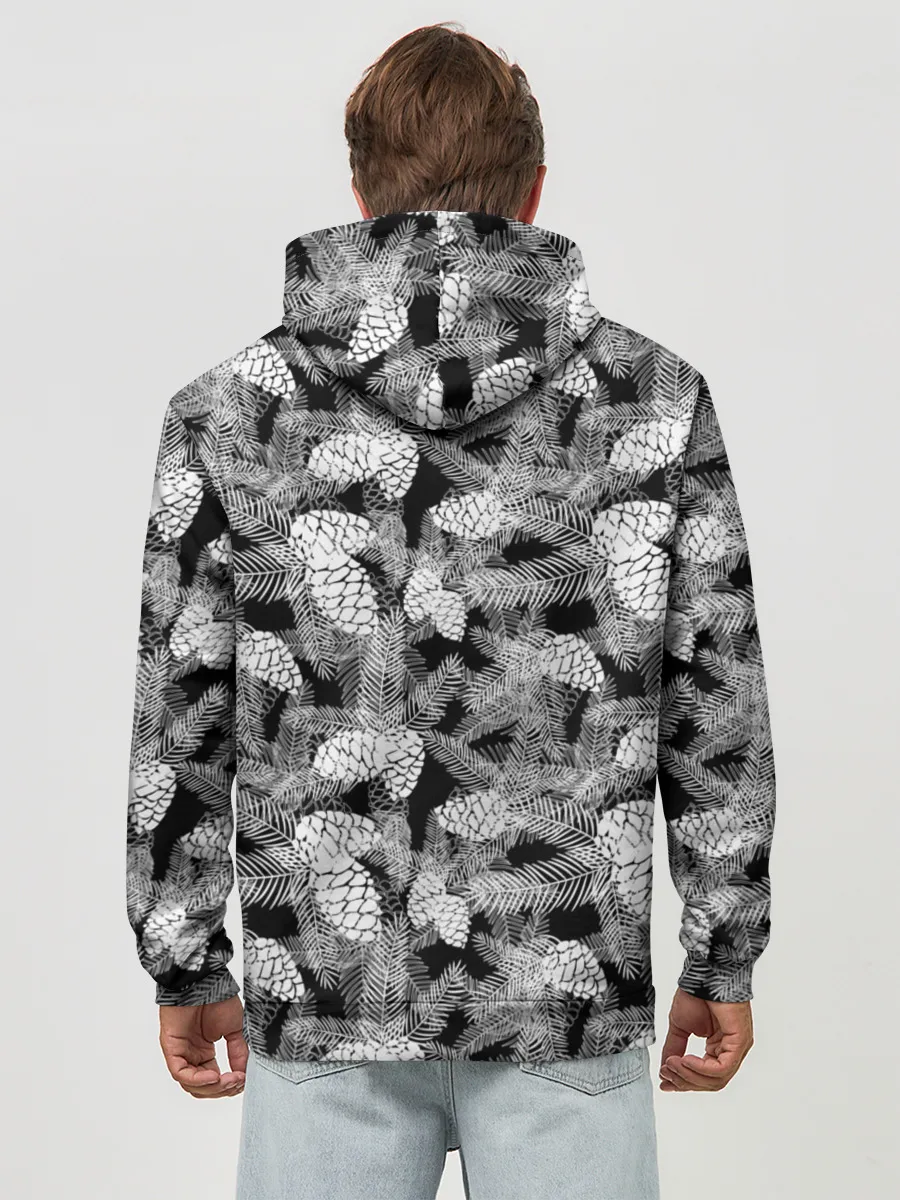 Худи мужской база хлопок / Черно-белый узор шишки