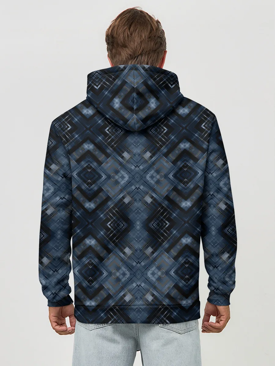 Худи мужской база хлопок / Темный синий абстрактный узор