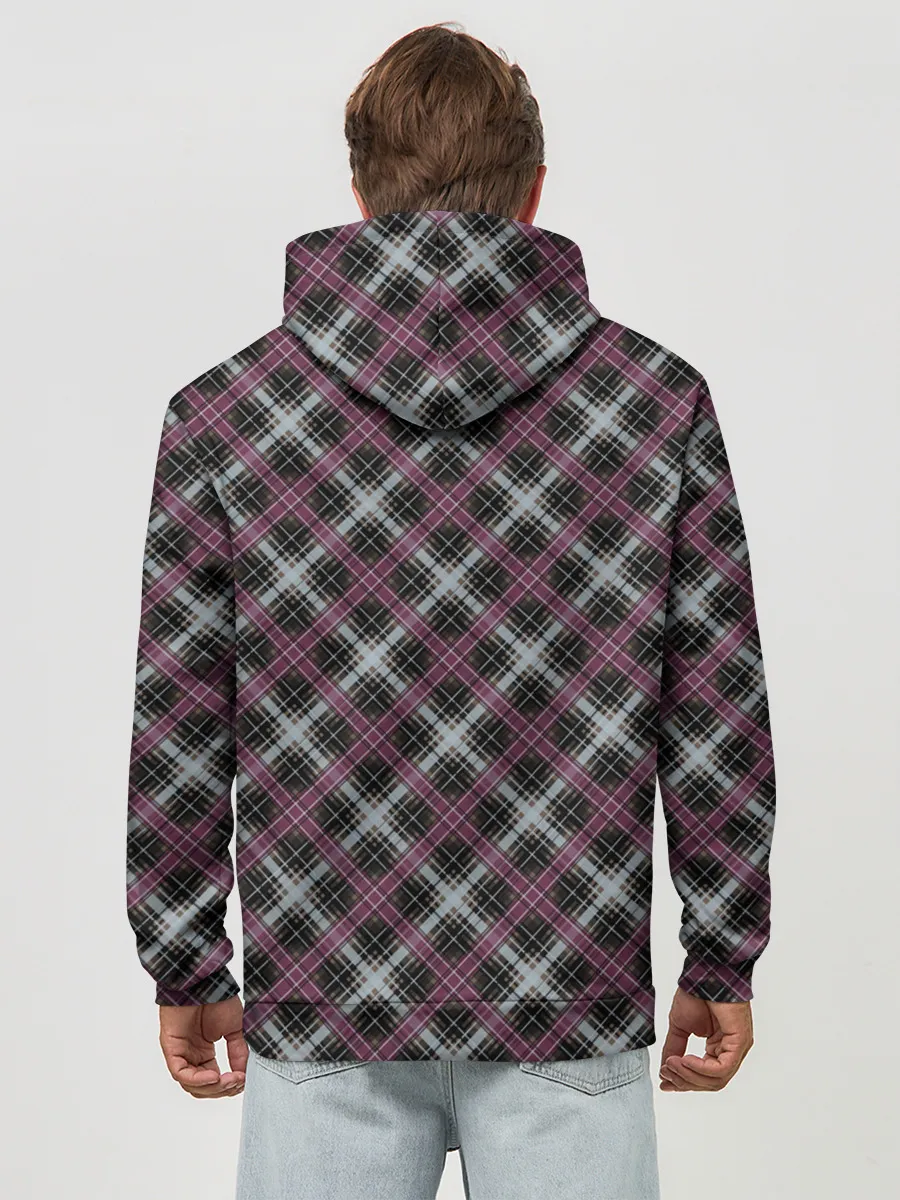 Худи мужской база хлопок / Темный серый узор в клетку