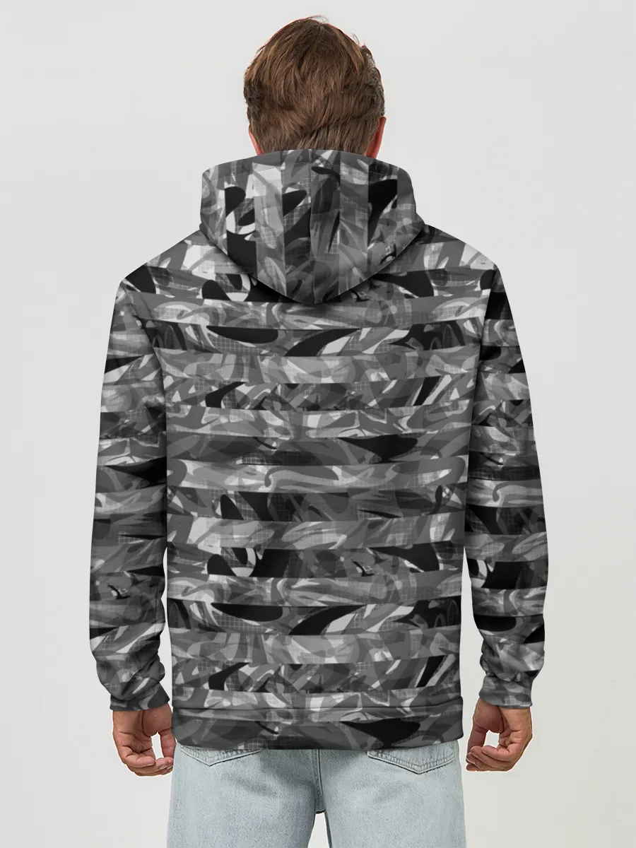 Худи мужской база хлопок / Черно -белый полосатый узор