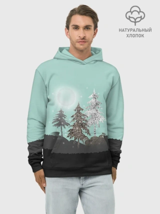 Худи мужской база хлопок / Лес. Мозаичный узор