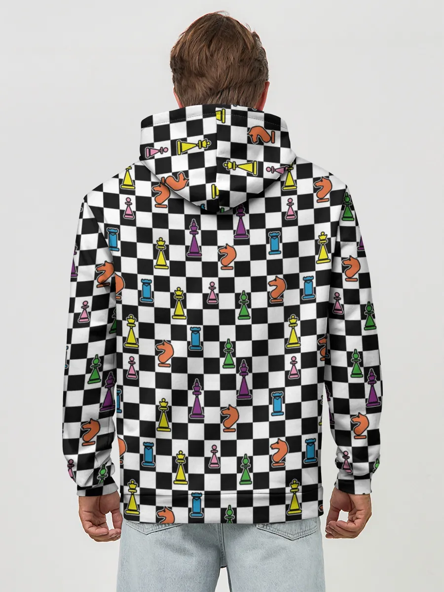 Худи мужской база хлопок / Яркая шахматная доска