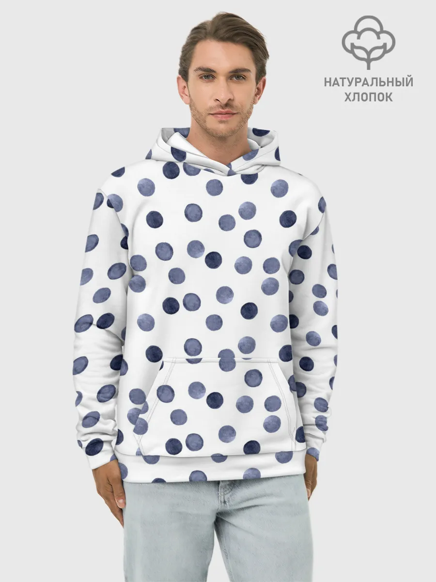 Худи мужской база хлопок / Акварельный синий горох
