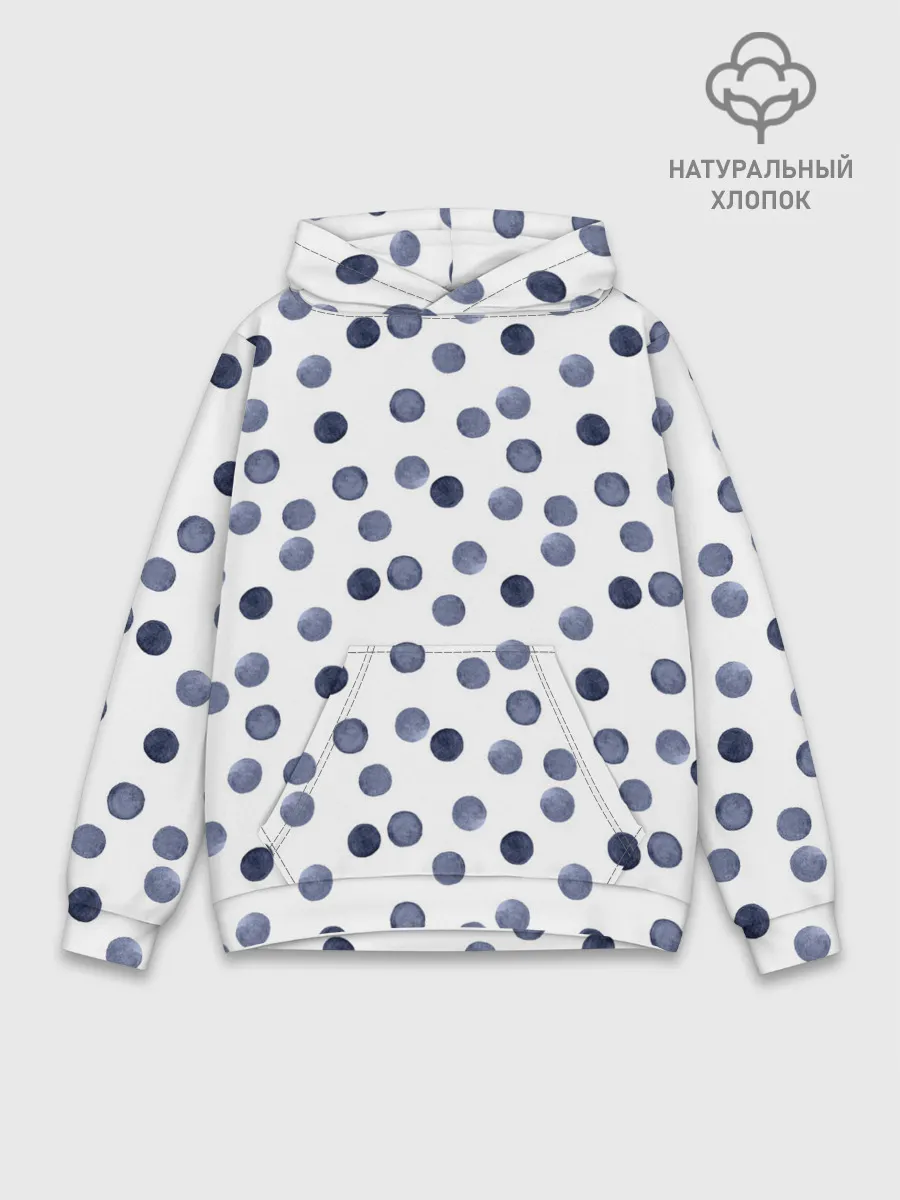 Худи мужской база хлопок / Акварельный синий горох