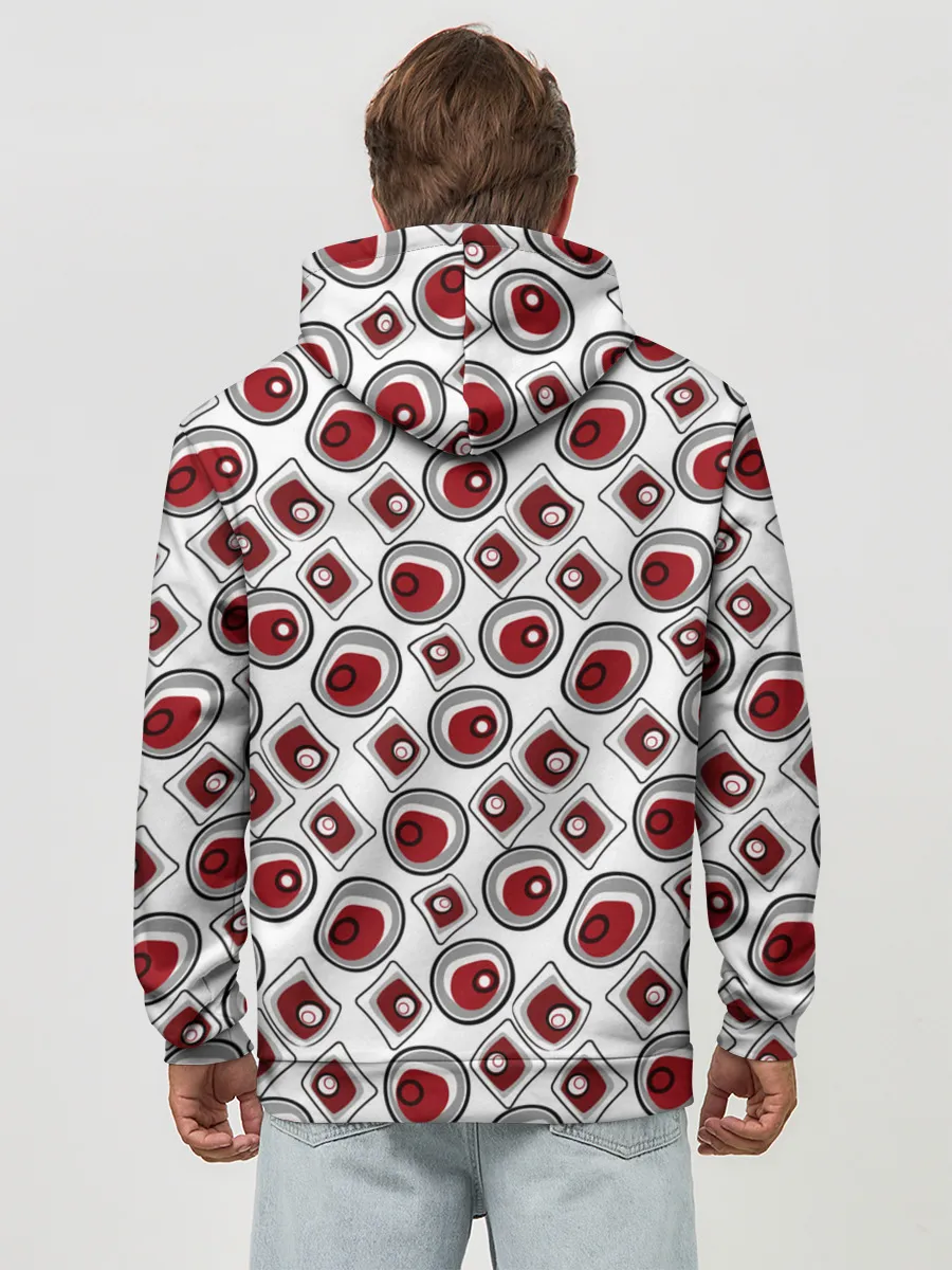 Худи мужской база хлопок / Красно черный узор на белом